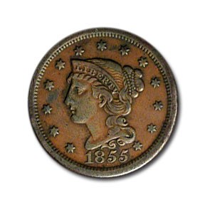 1855 Large Cent Slanted 5's XF 1855 Large Cent Slanted 5's XF